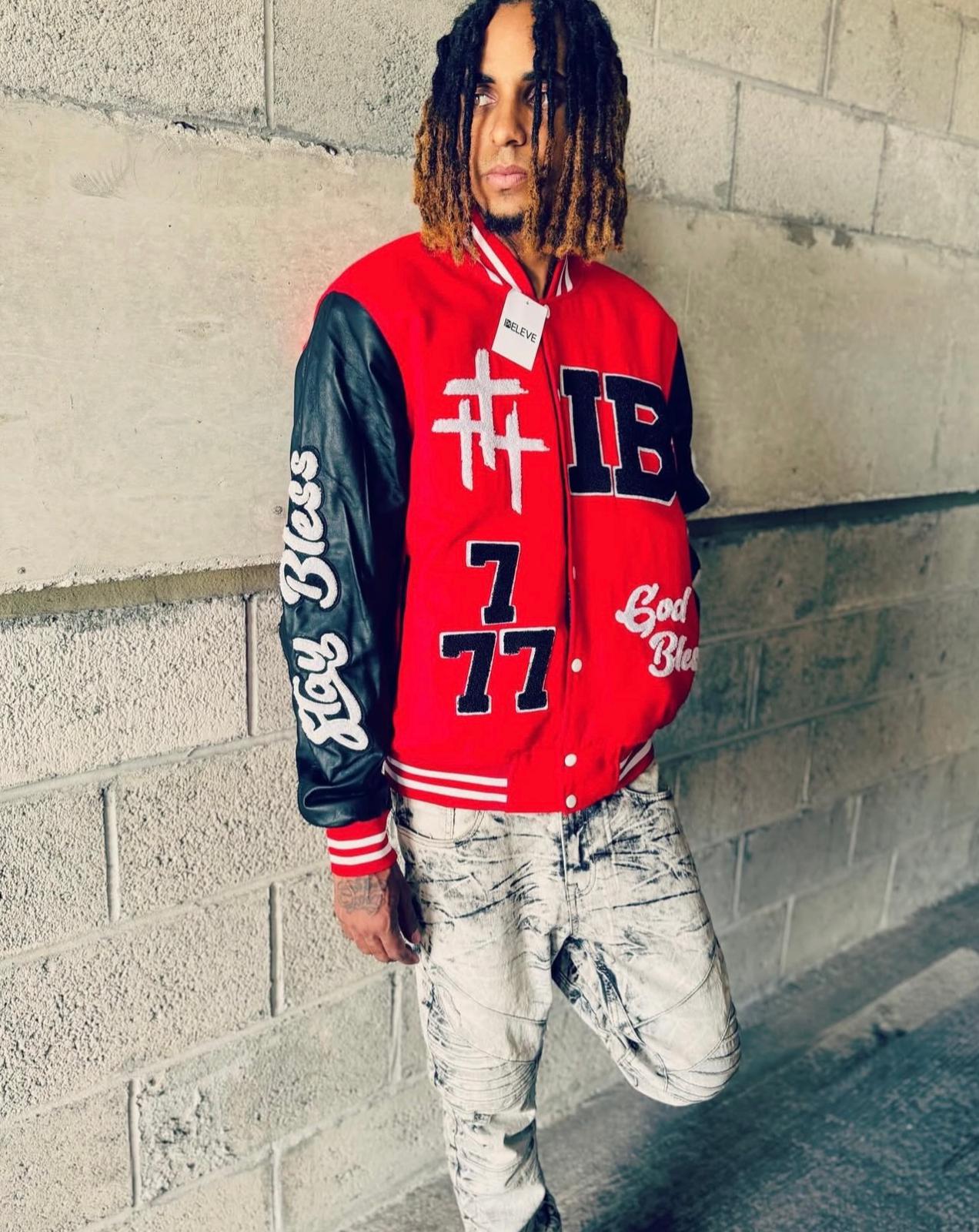 IBELEVE RED VARSITY JACKET