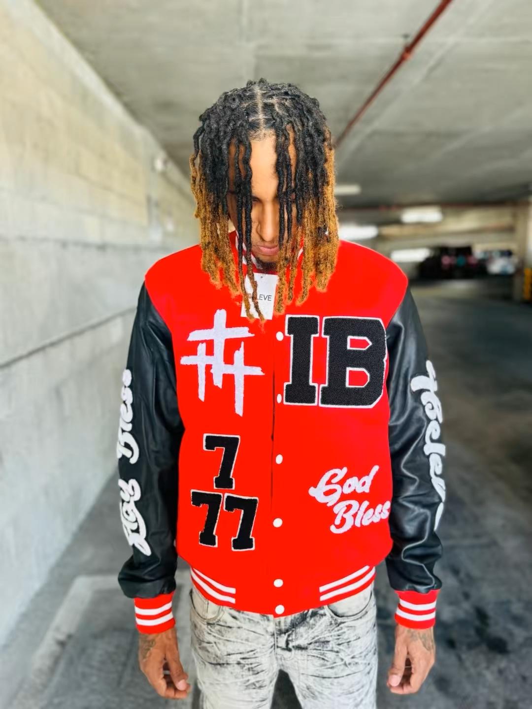 IBELEVE RED VARSITY JACKET