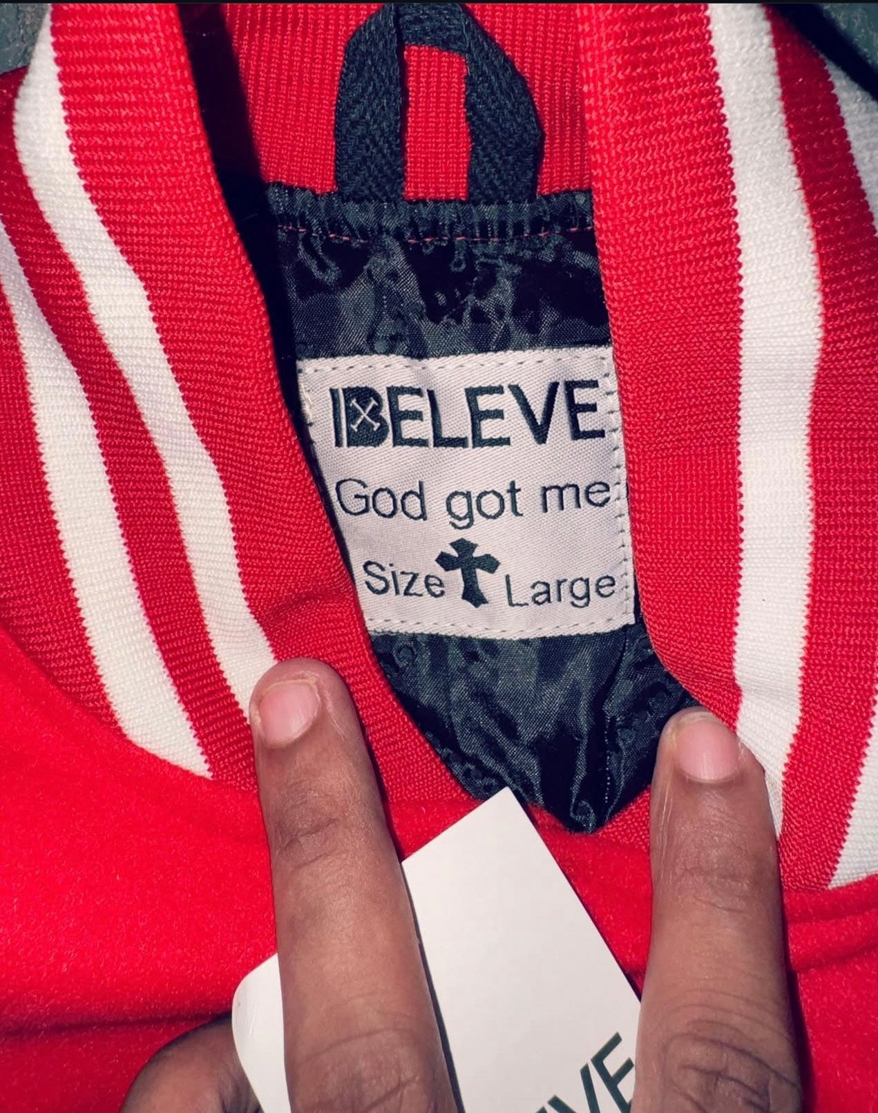 IBELEVE RED VARSITY JACKET